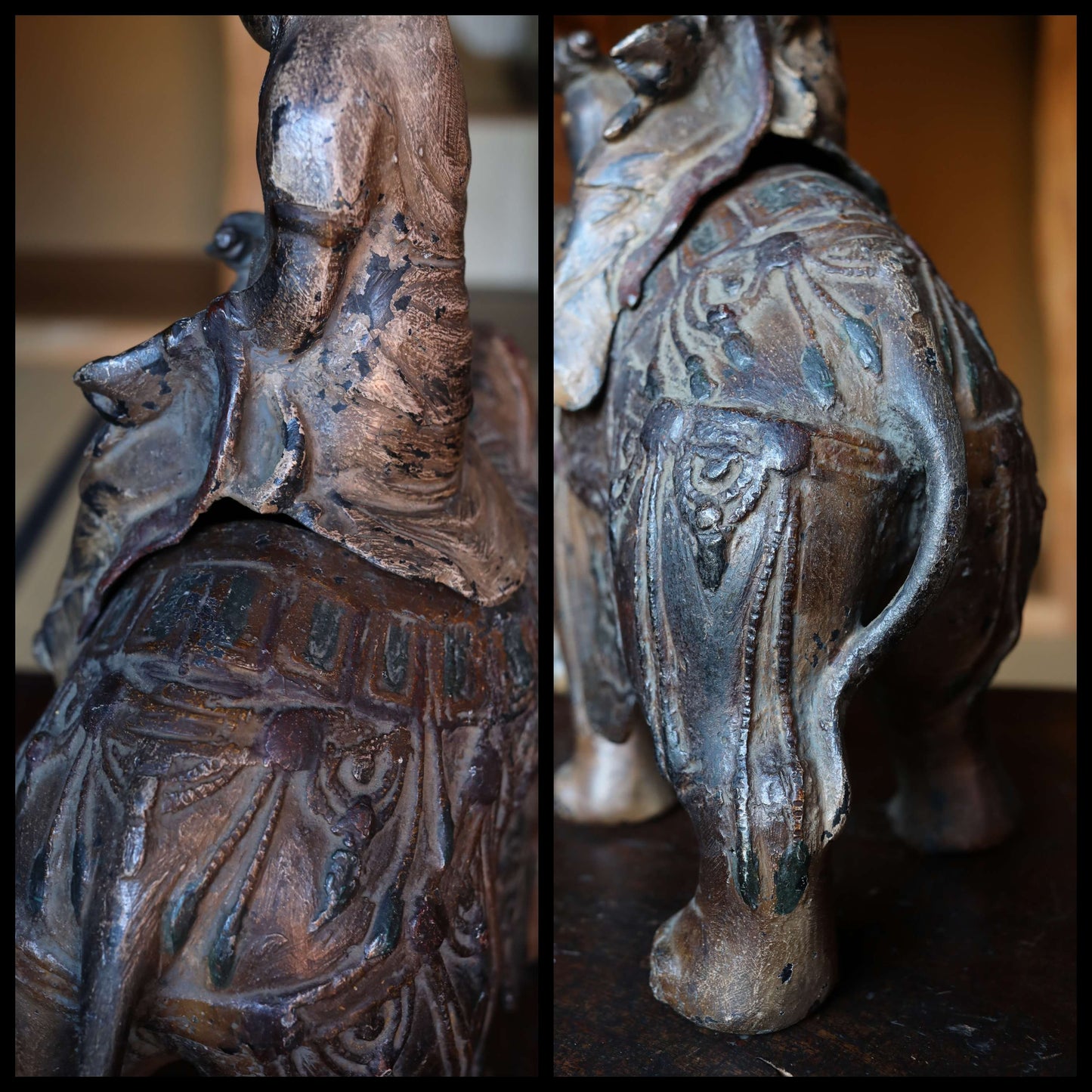 Large! Japanese 1800s Antique Bronze samantabhadra Buddhist statue Censer incense burner from temple Elephant and Kannon 1900s H15.7in/40cm