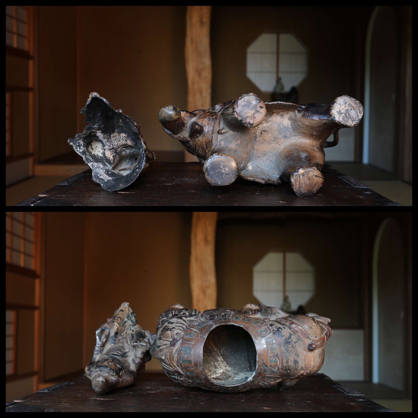 Large! Japanese 1800s Antique Bronze samantabhadra Buddhist statue Censer incense burner from temple Elephant and Kannon 1900s H15.7in/40cm