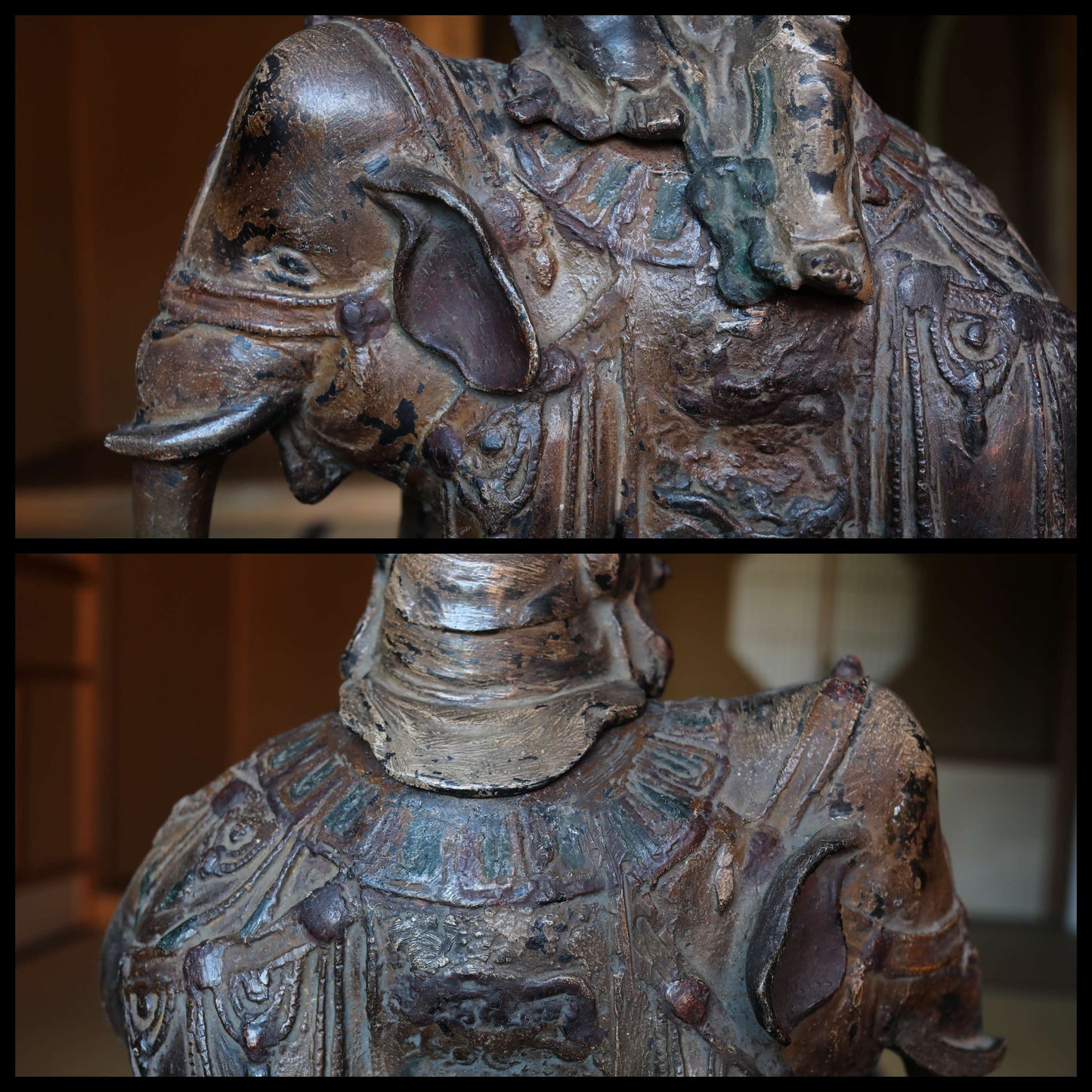 Large! Japanese 1800s Antique Bronze samantabhadra Buddhist statue Censer incense burner from temple Elephant and Kannon 1900s H15.7in/40cm