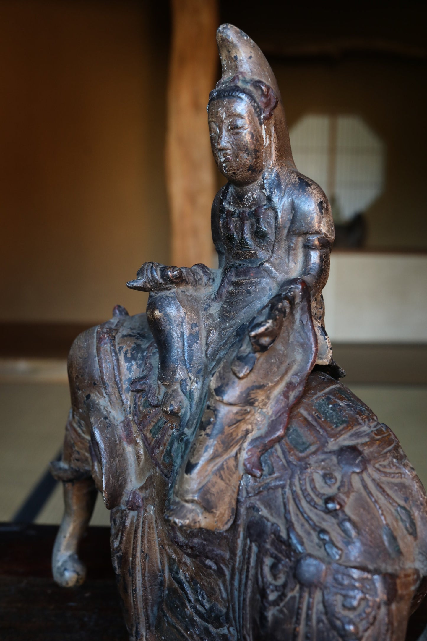Large! Japanese 1800s Antique Bronze samantabhadra Buddhist statue Censer incense burner from temple Elephant and Kannon 1900s H15.7in/40cm