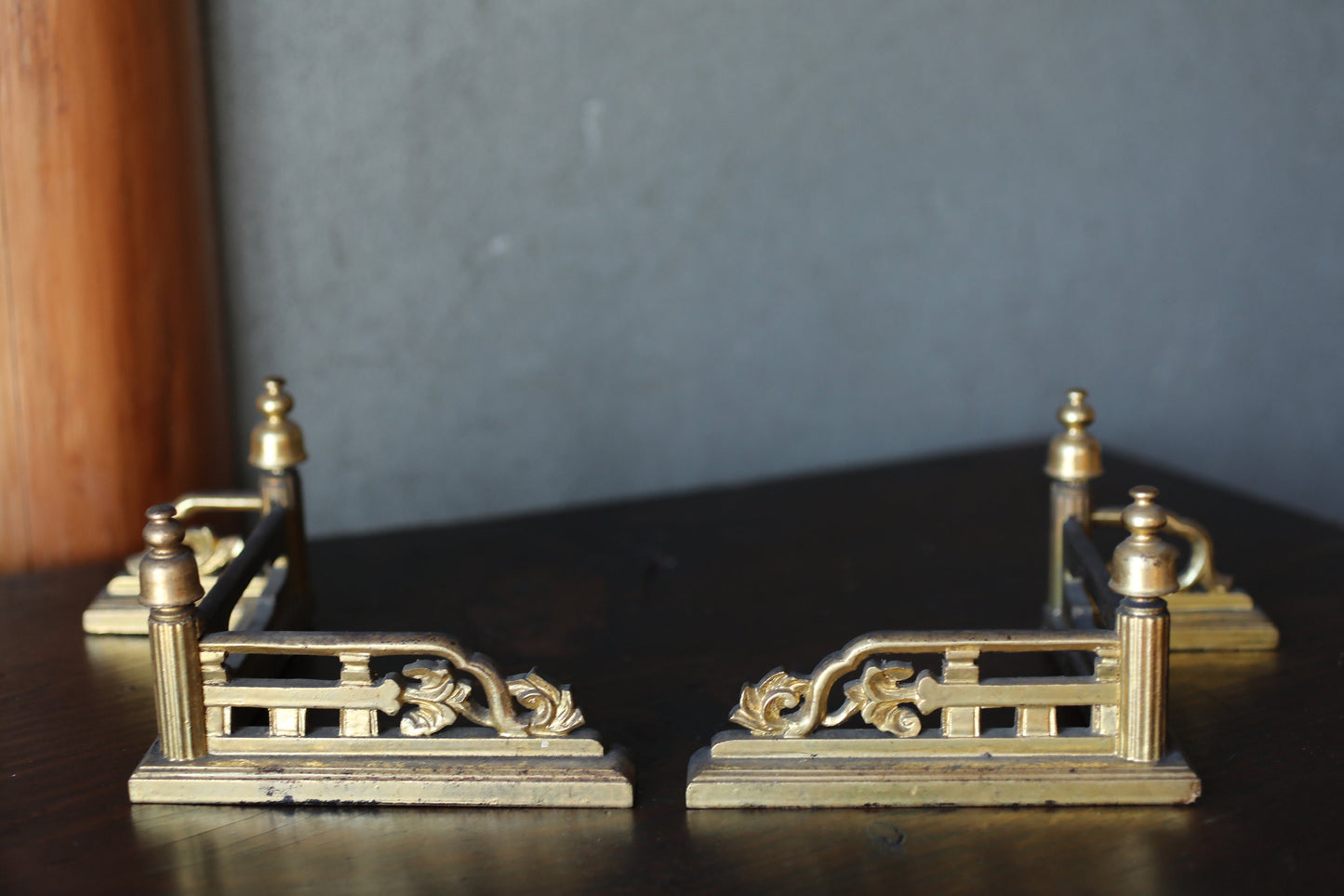 Japanese antique 1910s Buddhist altar Parts pair of Small boundaries fences, antique Wood lacquer gold, furniture H3.5×W7.7in/9×19.5cm