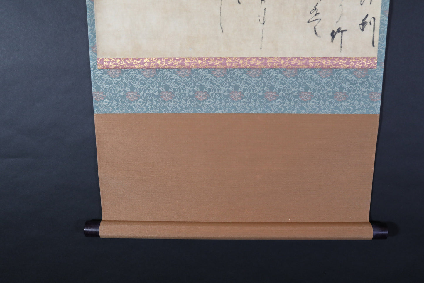 Japanese hanging scroll for tea room with Kanji calligraphy by Rikyu printed ZEN words with wooden box H42.5in/108cm
