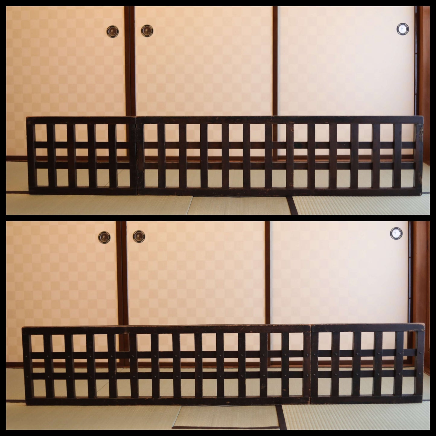 Japanese Furniture antique Wood lattice partition 帳場格子Cho-ba koushi, wooden folding screen, old wood deco,Edo 1800s, H14.2×71.3in/H36×181cm