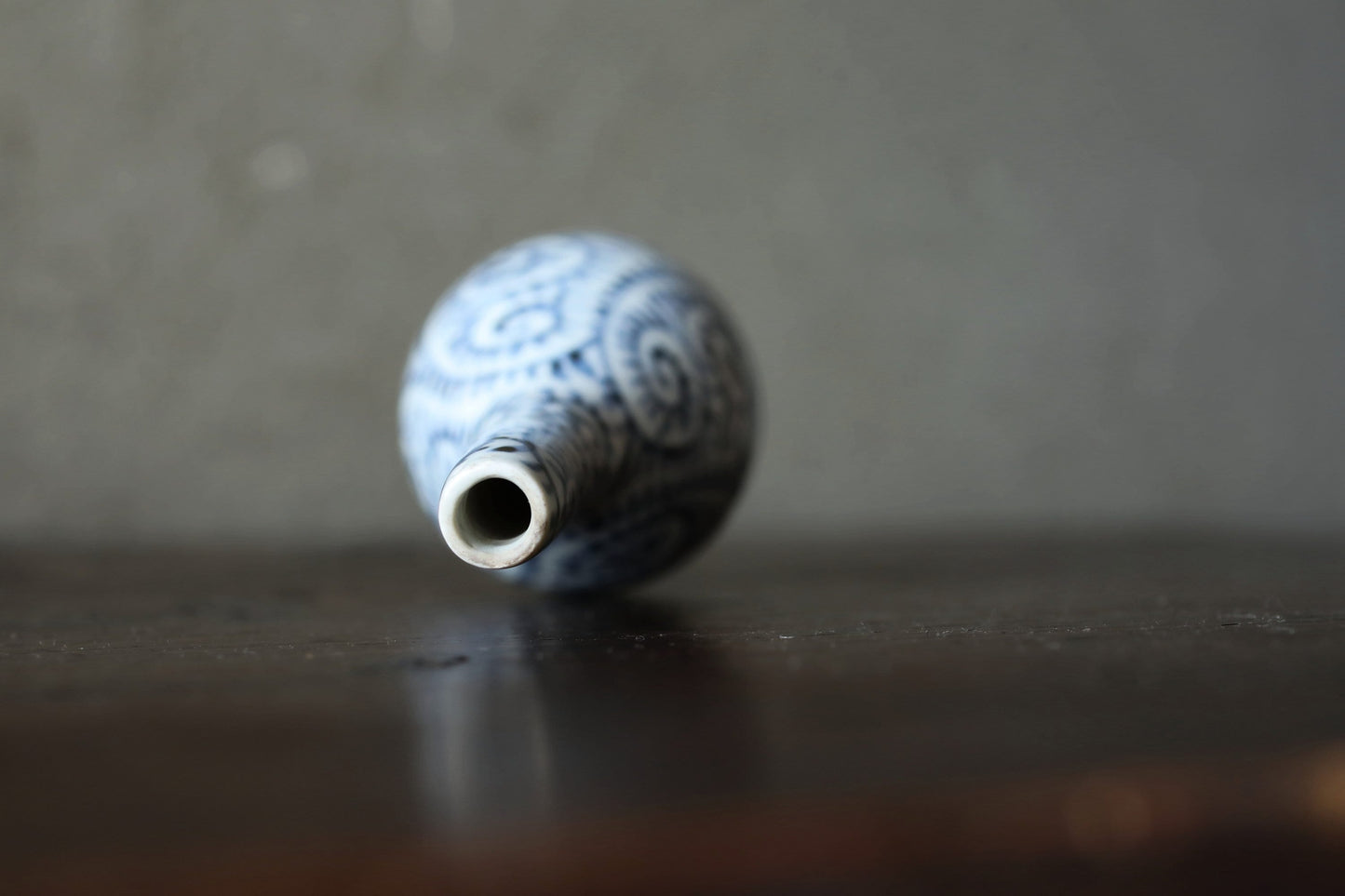 Japanese antique 1800s EDO small vase porcelain SAKE bottle old IMARI with arabesque pattern hand painting Sometsuke H6.1in/H15.5cm