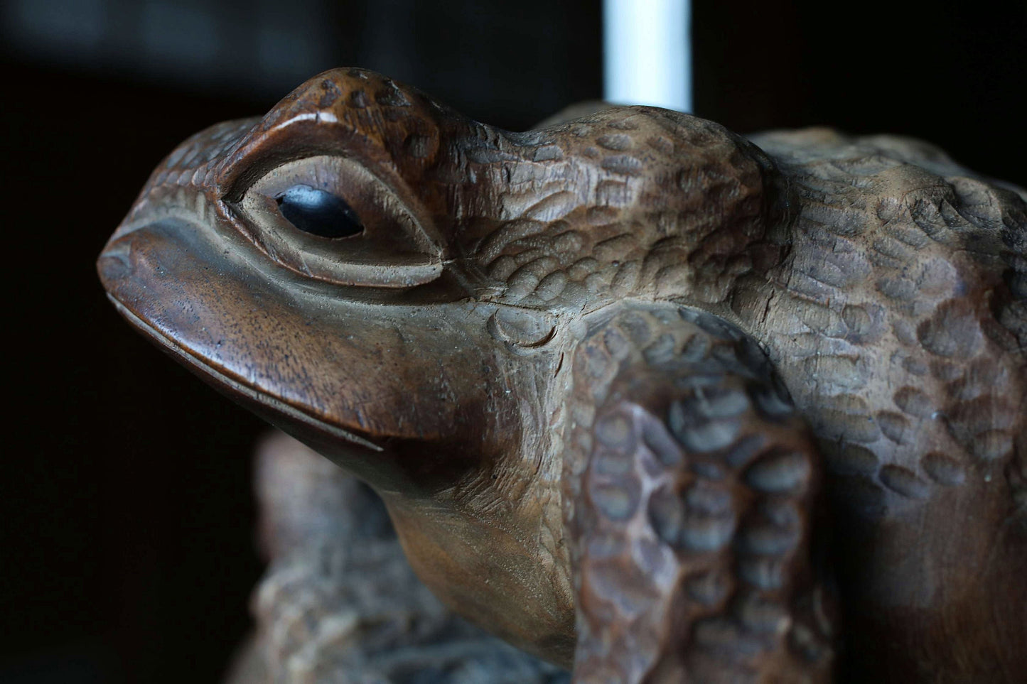 Rural Japanese vintage wooden Kaeru frog sculpture, Kibori art craft hand carving sculpture ,wood animal doll 1960s H8.3×8.7in/H21×22cm