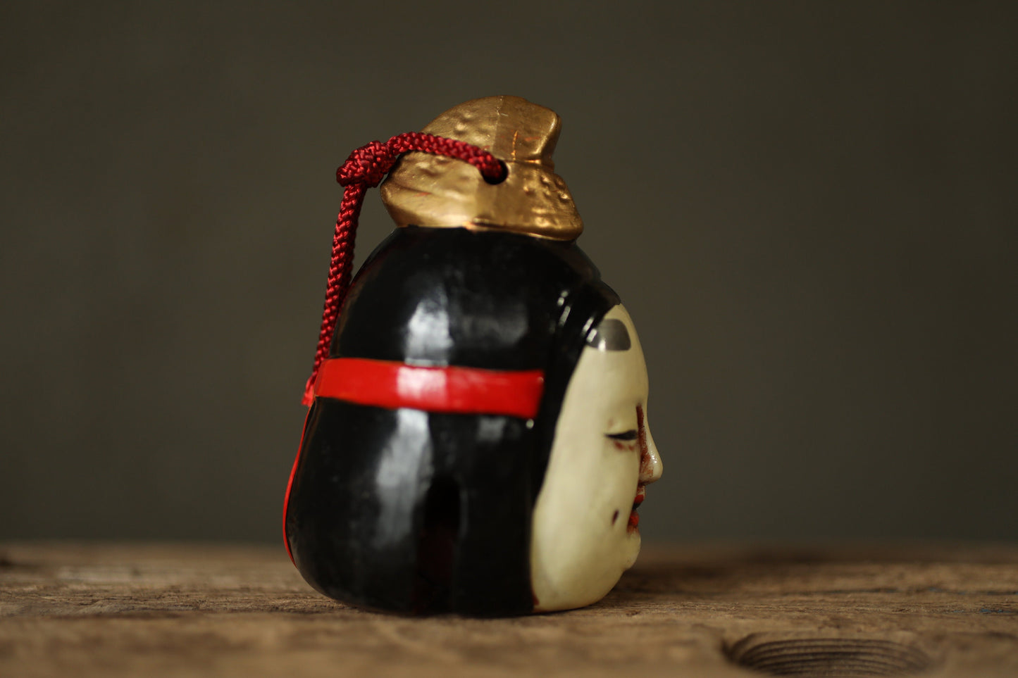 Japanese vintage small pottery bell NOH MASK KOOMOTE doll ornament Paper weight, Christmas Ornaments small bell H3.9×2.2in/H10×5.7cm