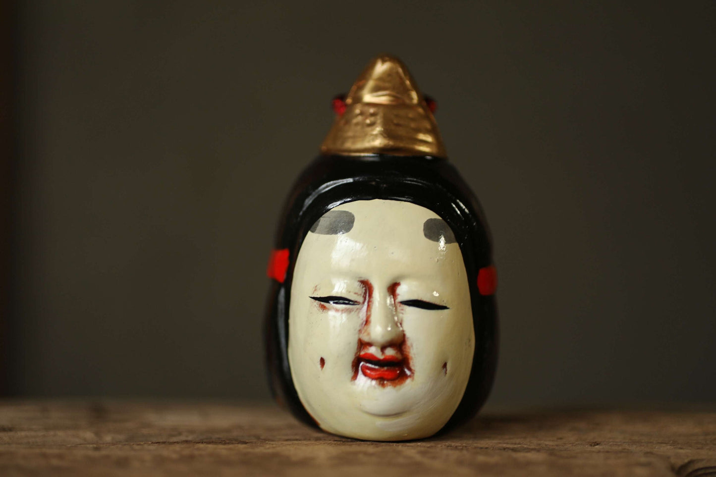 Japanese vintage small pottery bell NOH MASK KOOMOTE doll ornament Paper weight, Christmas Ornaments small bell H3.9×2.2in/H10×5.7cm