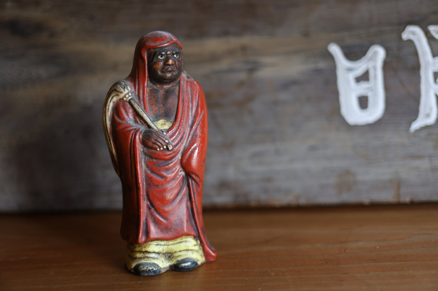 Japanese vintage ornament 1950s DARUMA doll statue, ceramic statue Buddhist monk priest ZEN master H7×W3in/H17.7×7.5cm