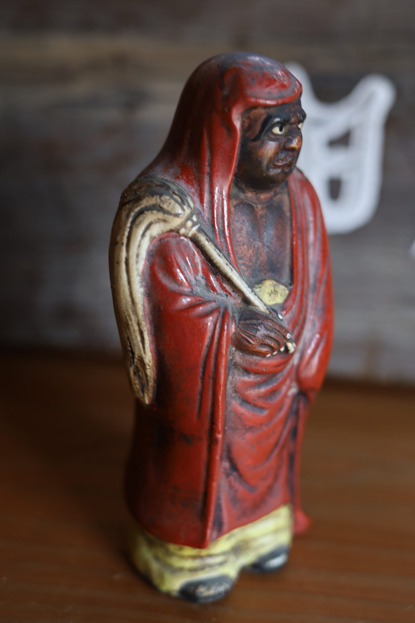Japanese vintage ornament 1950s DARUMA doll statue, ceramic statue Buddhist monk priest ZEN master H7×W3in/H17.7×7.5cm
