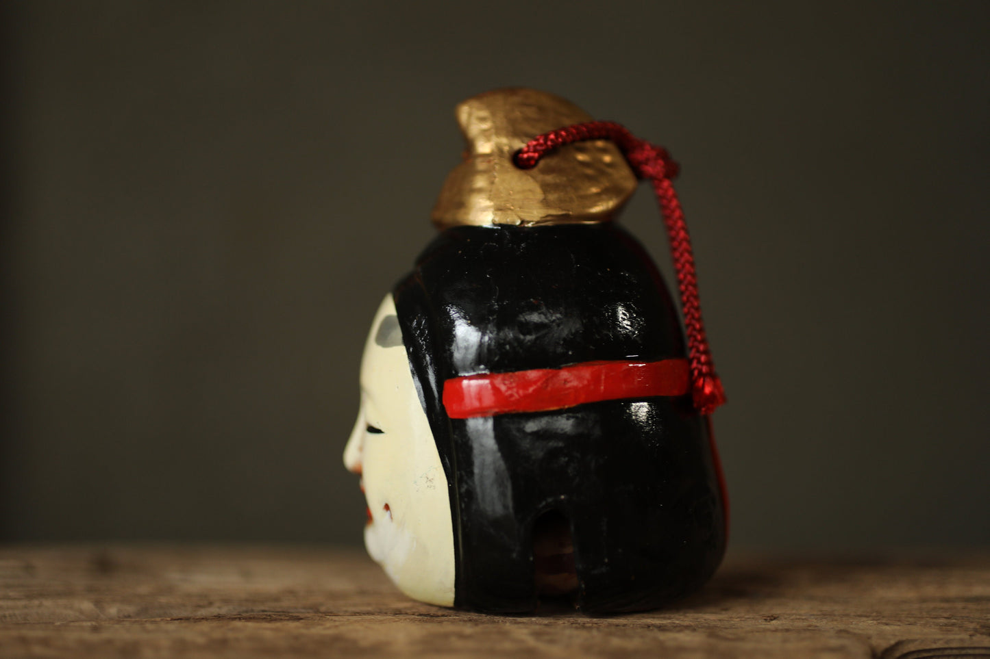 Japanese vintage small pottery bell NOH MASK KOOMOTE doll ornament Paper weight, Christmas Ornaments small bell H3.9×2.2in/H10×5.7cm