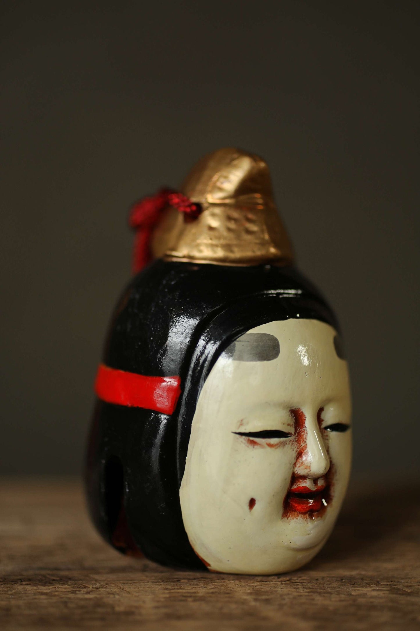 Japanese vintage small pottery bell NOH MASK KOOMOTE doll ornament Paper weight, Christmas Ornaments small bell H3.9×2.2in/H10×5.7cm