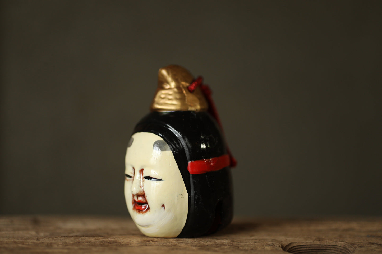 Japanese vintage small pottery bell NOH MASK KOOMOTE doll ornament Paper weight, Christmas Ornaments small bell H3.9×2.2in/H10×5.7cm