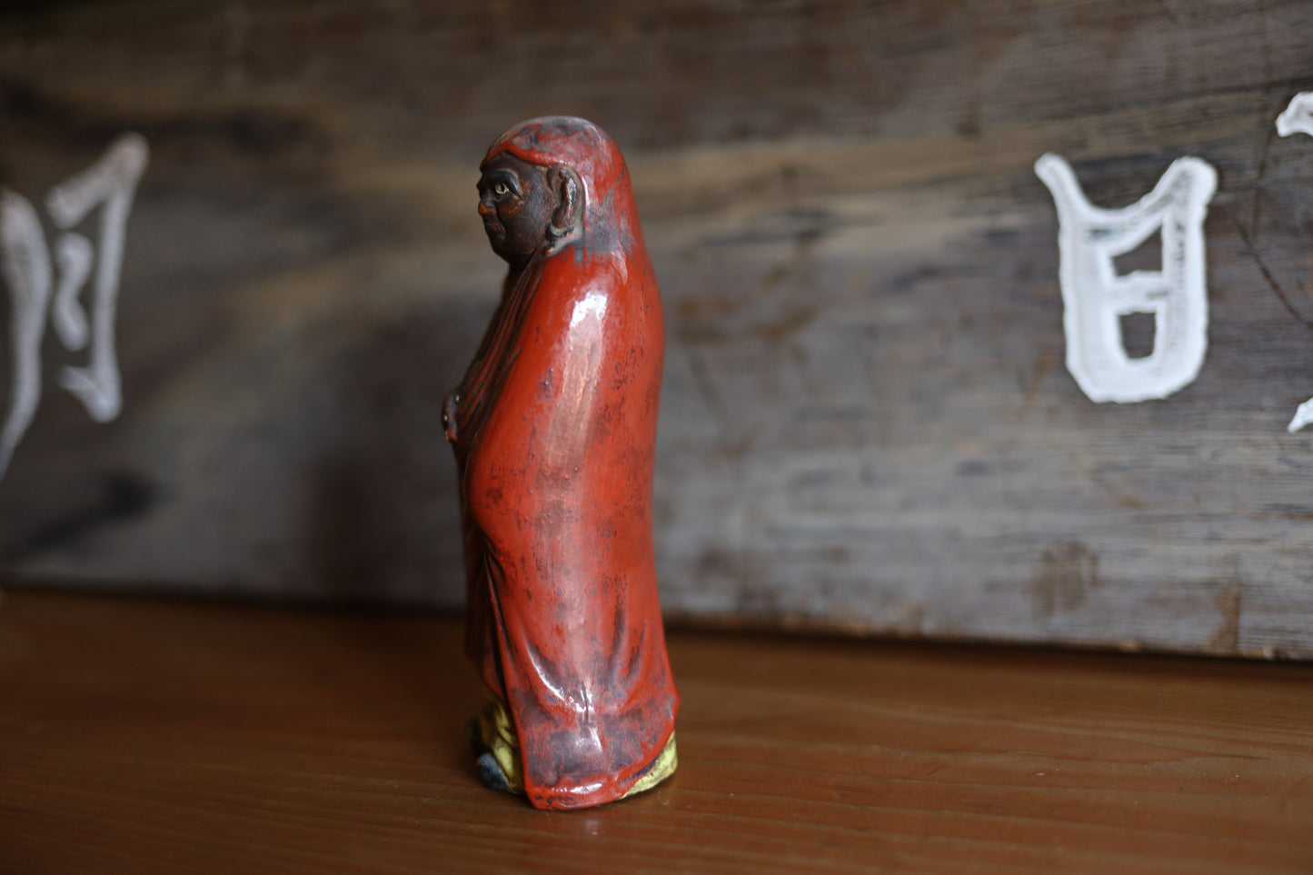 Japanese vintage ornament 1950s DARUMA doll statue, ceramic statue Buddhist monk priest ZEN master H7×W3in/H17.7×7.5cm