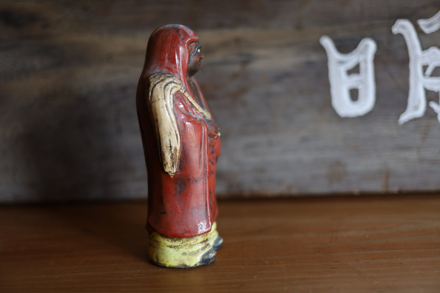 Japanese vintage ornament 1950s DARUMA doll statue, ceramic statue Buddhist monk priest ZEN master H7×W3in/H17.7×7.5cm