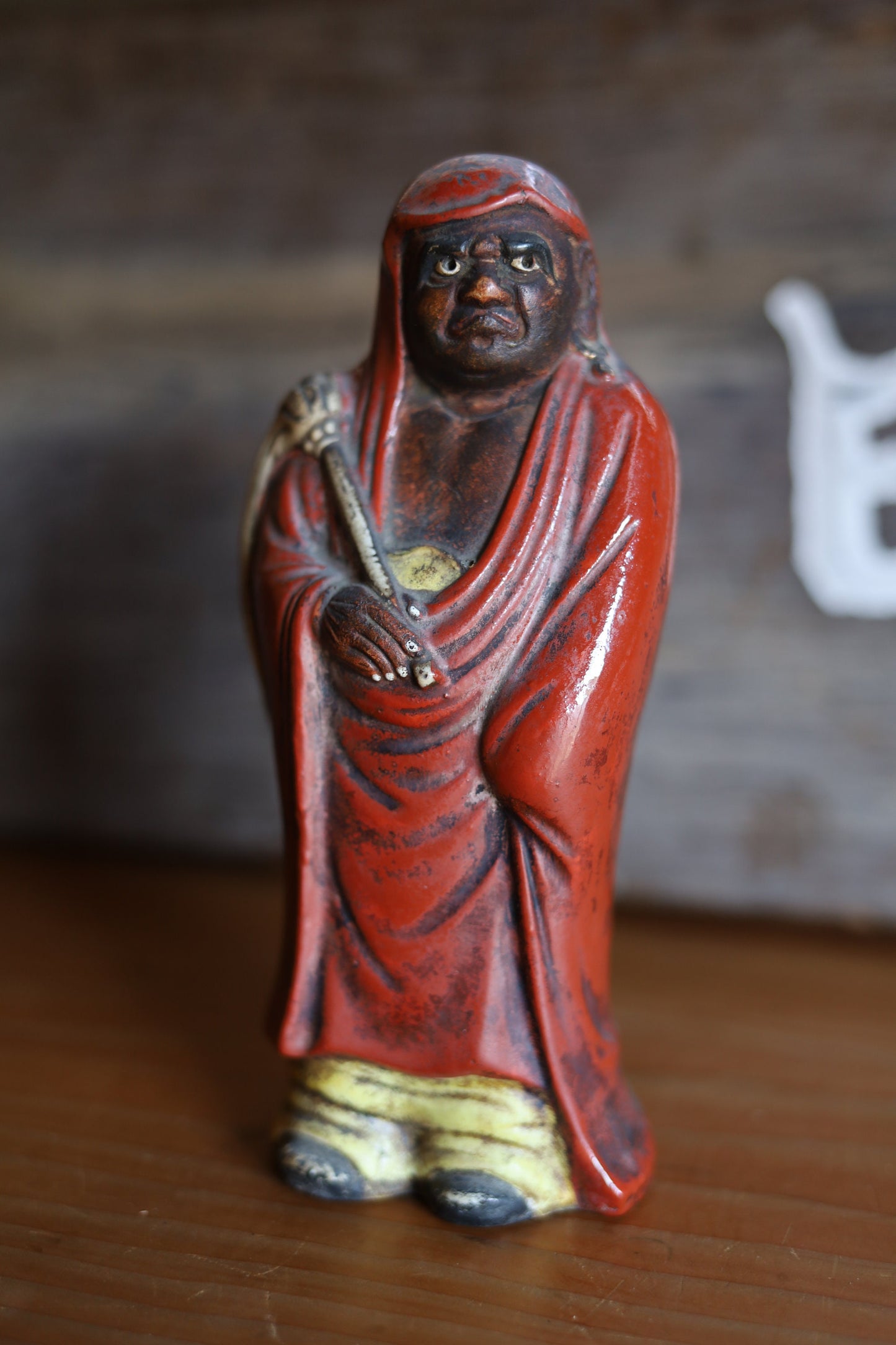 Japanese vintage ornament 1950s DARUMA doll statue, ceramic statue Buddhist monk priest ZEN master H7×W3in/H17.7×7.5cm