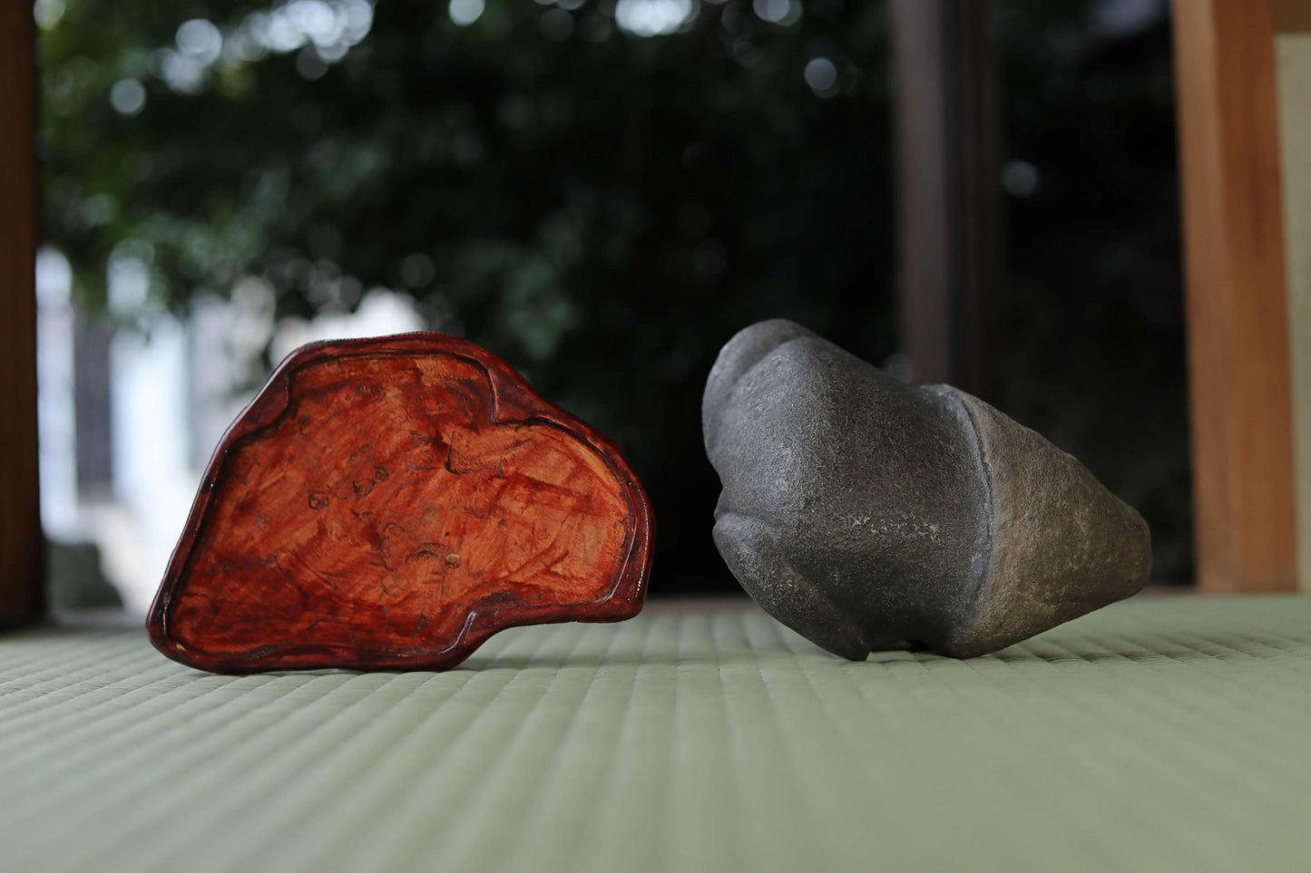 Japanese old "SUISEKI", scholars stone, indoor viewing stone, block shaped, with a hand carved pedestal Power stone H2.7 x W7.4in