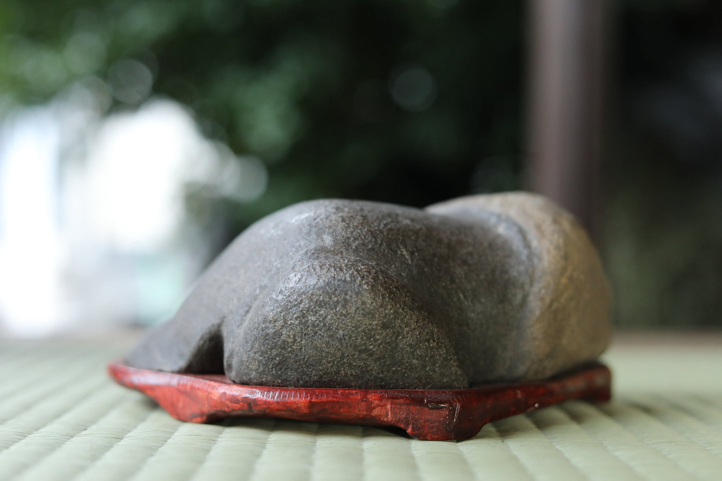 Japanese old "SUISEKI", scholars stone, indoor viewing stone, block shaped, with a hand carved pedestal Power stone H2.7 x W7.4in
