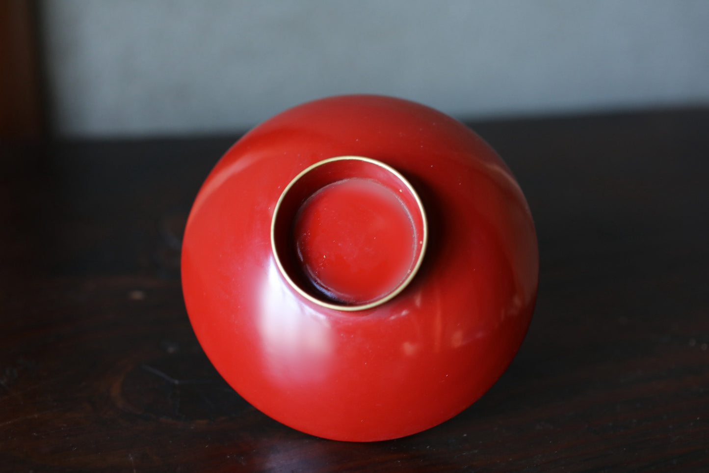 Red lacquer wooden sake cup with a Kanji calligraphy 賜 (receive with thanks) Gold, Japanese Antique tableware wooden SAKAZUKI 4.5in/11.5cm