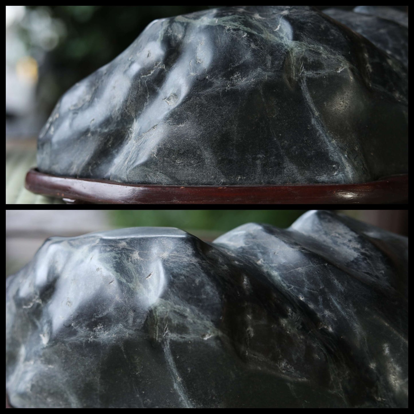 Japanese old "SUISEKI" scholars stone, indoor viewing stone, Zen garden stone, with a hand carved pedestal H4.7in x W17.5in