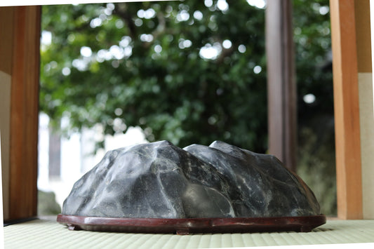 Japanese old "SUISEKI" scholars stone, indoor viewing stone, Zen garden stone, with a hand carved pedestal  H4.7in x W17.5in