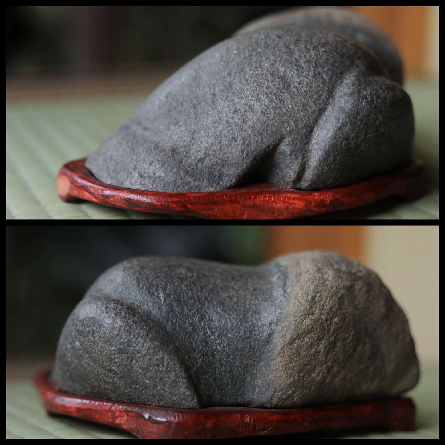 Japanese old "SUISEKI", scholars stone, indoor viewing stone, block shaped, with a hand carved pedestal Power stone H2.7 x W7.4in