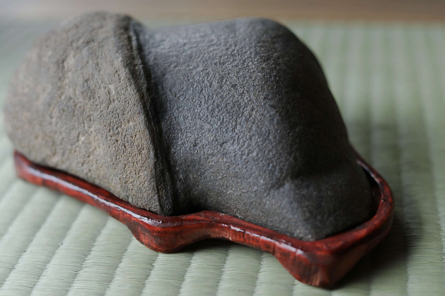 Japanese old "SUISEKI", scholars stone, indoor viewing stone, block shaped, with a hand carved pedestal Power stone H2.7 x W7.4in
