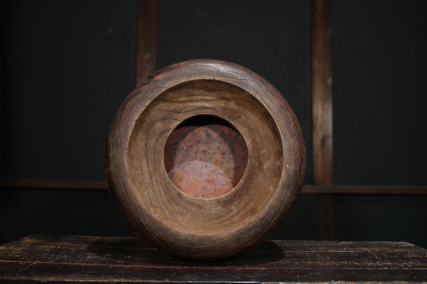 Japanese furniture 1880s Antique wood Hibachi brazier charcoal Fire Holder with Makie of quail birds and plum blossom design 15.4in/39cm