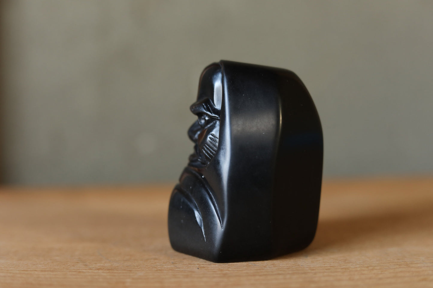 Japanese doll Figurine of traditional Japanese character DARUMA 那智黒Nachiguro black stone, paper weight H3.1×2.5in/H8×6.3cm
