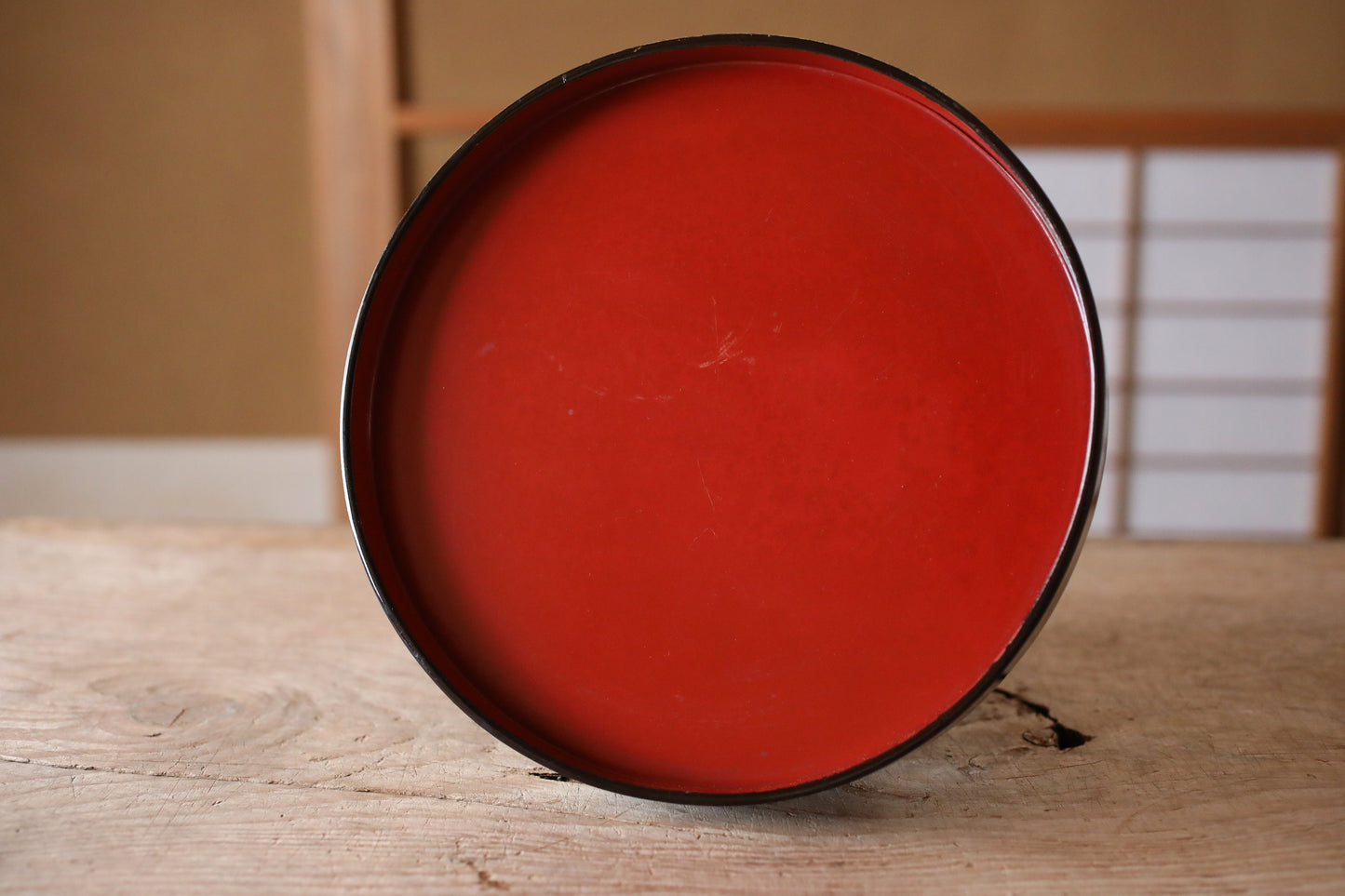 Japanese furniture URUSHI lacquer tray OBON, round shaped row table, red and black, wooden tableware Tea ceremony 3.9×10.8in/10×27.5cm