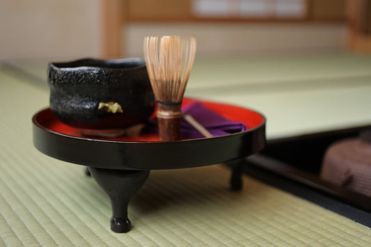 Japanese furniture URUSHI lacquer tray OBON, round shaped row table, red and black, wooden tableware Tea ceremony 3.9×10.8in/10×27.5cm