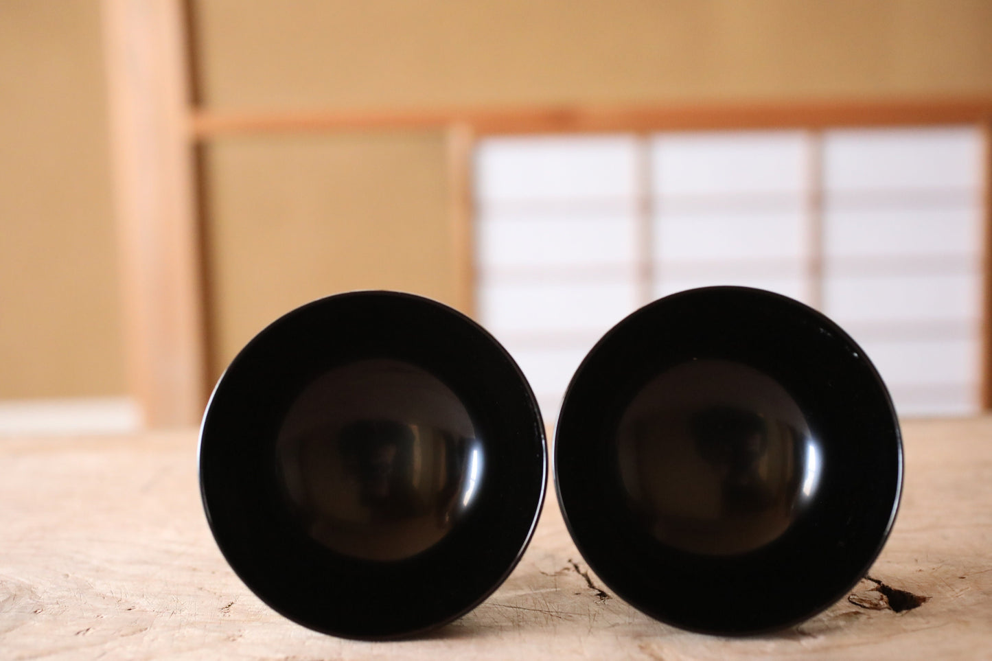 FINE! Pair of Japanese vintage Urushi lacquer bowls, Owan miso cups waves design black gold Maki-e lacquer tableware hand craft