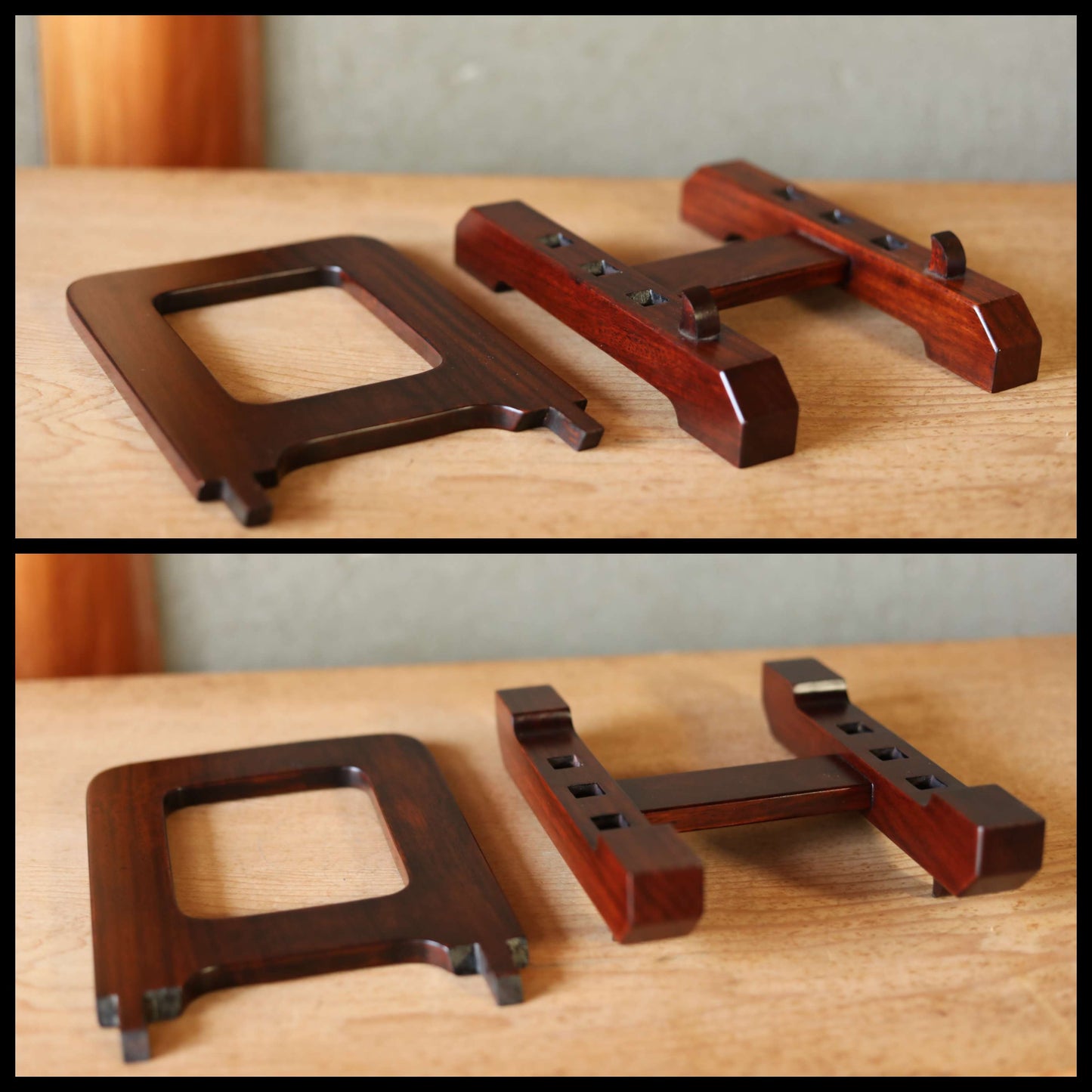 FINE! Japanese vintage KARAKI rosewood wooden Paint or ornamental plate stand, Adjustable angle/ wooden furniture H8.3×6.3in/H21×16cm