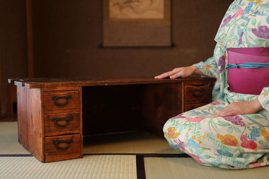 Japanese vintage furniture low table ,Chest of Drawers "Tansu" with 6 drawers and handles 1950s H11.4in×W33.4in/H29×84.8cm