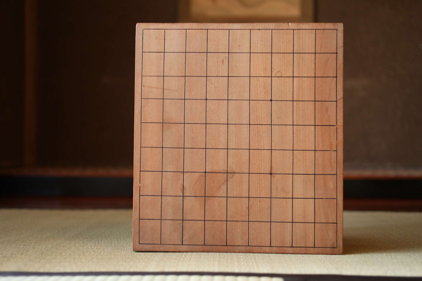 Japanese furniture antique SHOGI playing table curved out of one wood, with pieces ready to play, H8.5in×W14.1in/H21.5×35.7cm