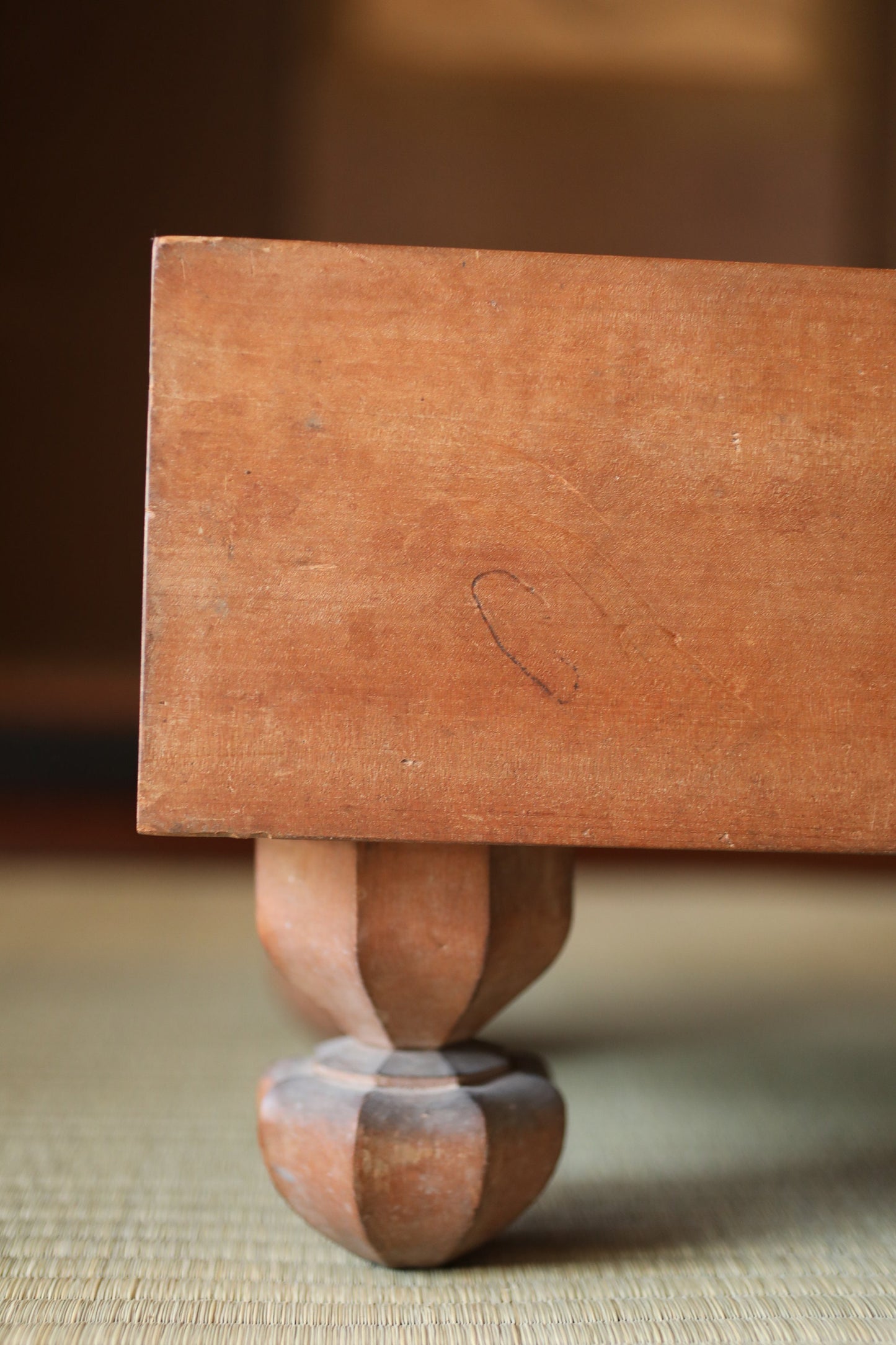 Japanese furniture antique SHOGI playing table curved out of one wood, with pieces ready to play, H8.5in×W14.1in/H21.5×35.7cm