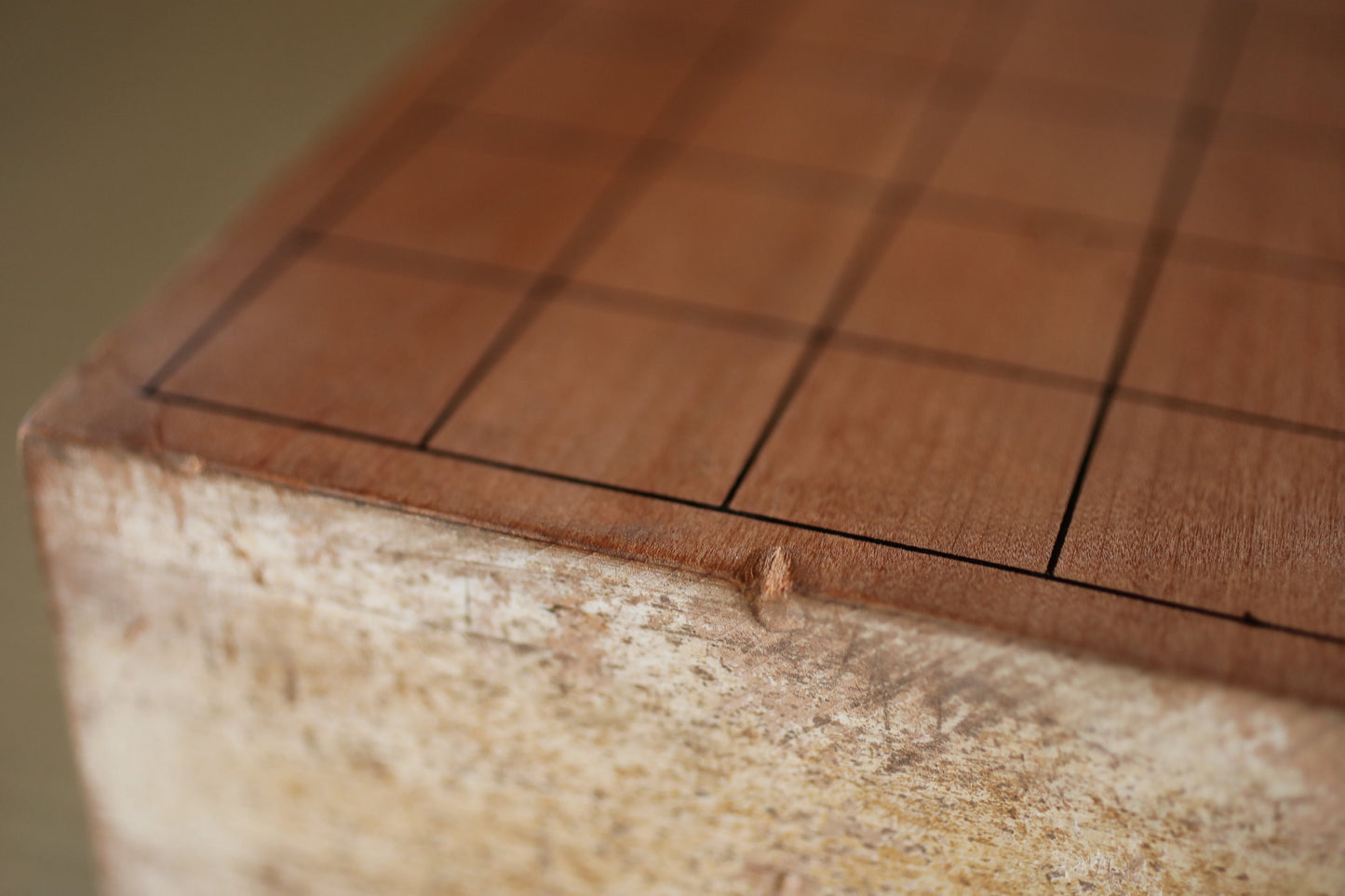 Japanese furniture antique SHOGI playing table curved out of one wood, with pieces ready to play, H8.5in×W14.1in/H21.5×35.7cm