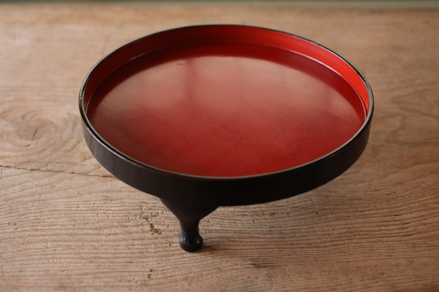 Japanese furniture URUSHI lacquer tray OBON, round shaped row table, red and black, wooden tableware Tea ceremony 3.9×10.8in/10×27.5cm