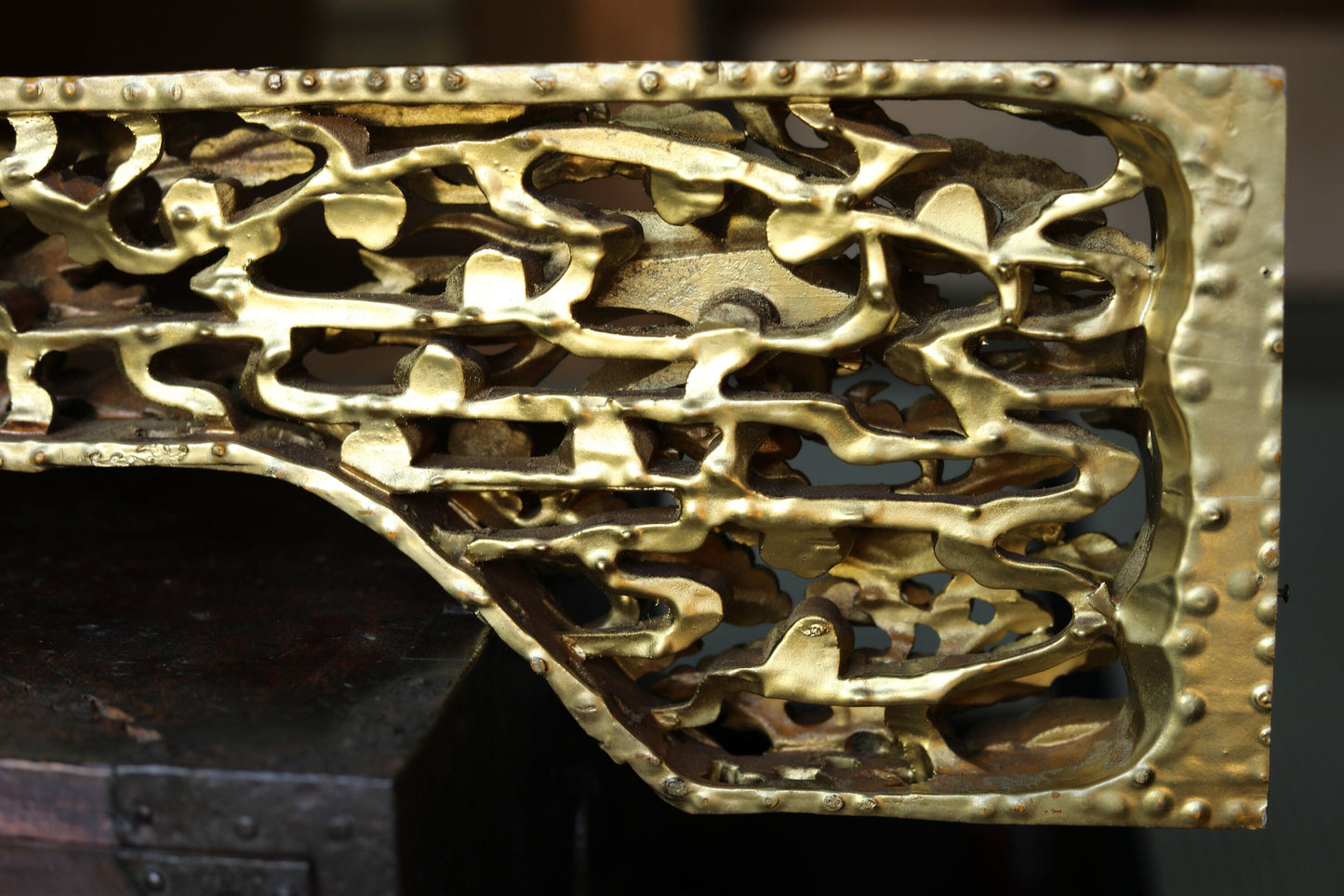 Japanese vintage art sculpture Handmade wood carving Gold Phoenixes and Clouds From buddhist temple Architectural Parts W35.2in/89.5cm
