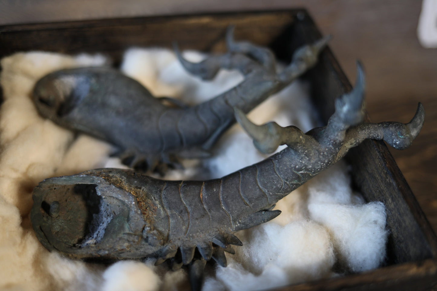 FINE! RARE! Japanese antique 1900s Bronze dragon hands sculpture Buddhist temple shrine hand metal craft ornament parts 8.3in/21cm