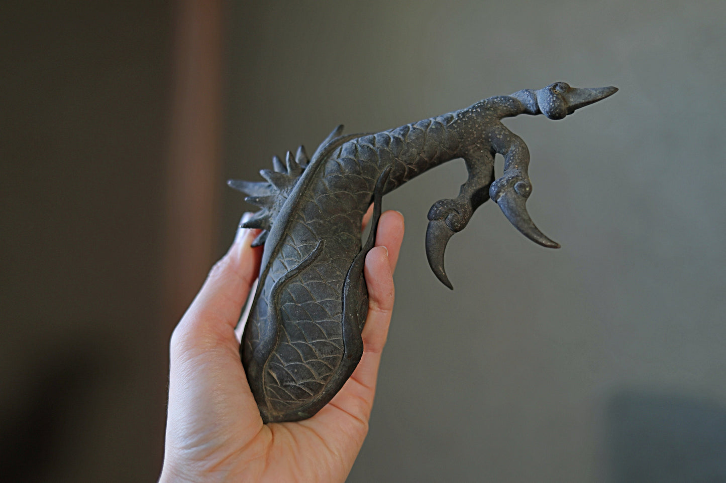 FINE! RARE! Japanese antique 1900s Bronze dragon hands sculpture Buddhist temple shrine hand metal craft ornament parts 8.3in/21cm