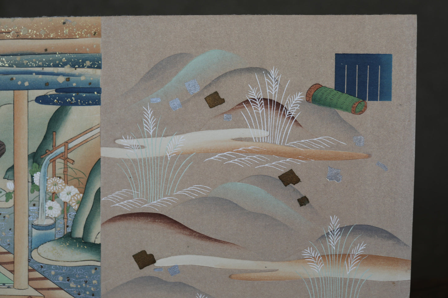 Japanese vintage hand paint and block printing art of Tale of Genji/Drifting boat with Kanji Snow and Boats H8.1×W12.2in/H20.5×W31cm