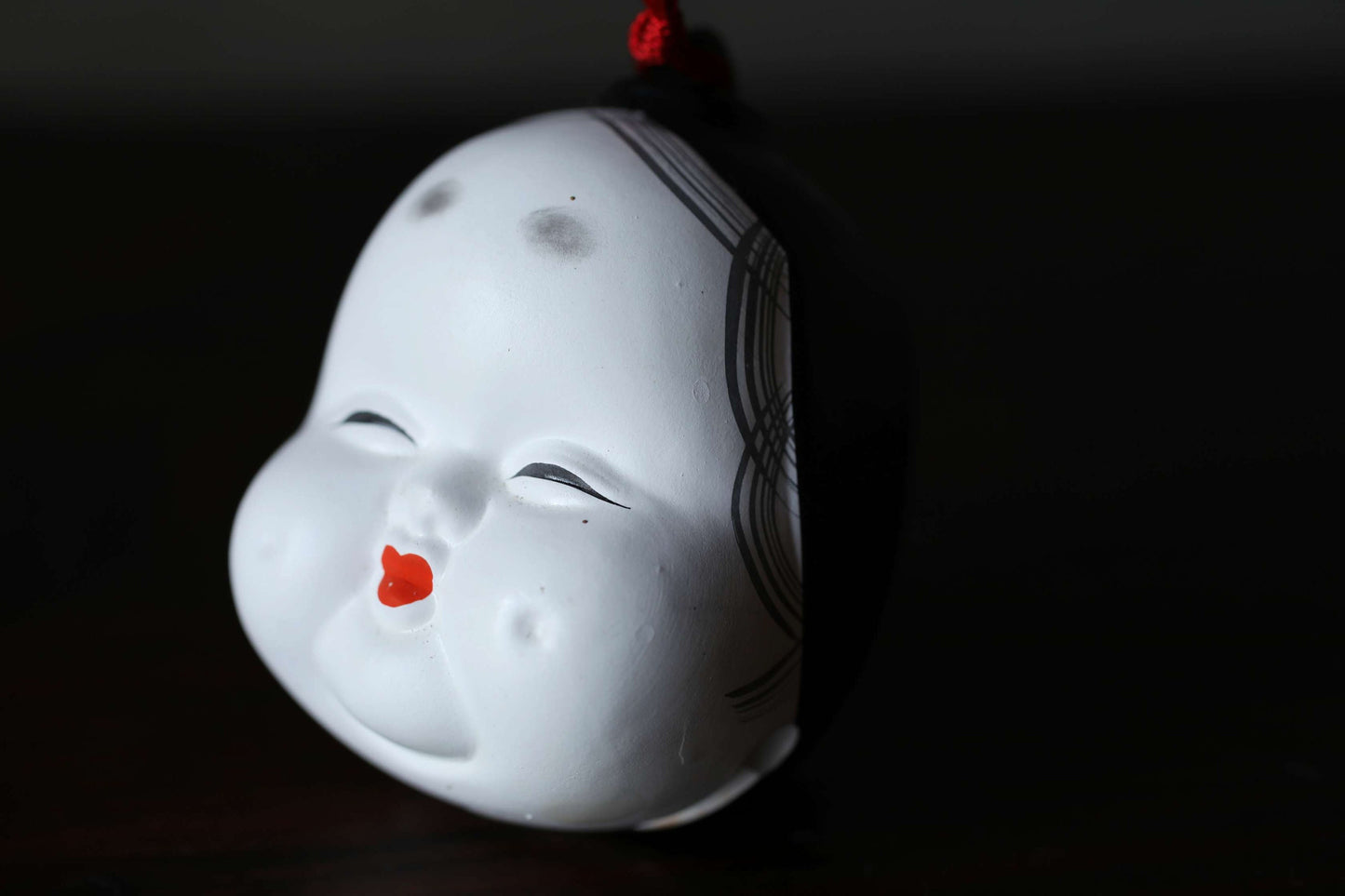 Japanese vintage pottery bell OKAME woman face smile doll ornament Paper weight, Christmas Ornaments Japanese vintage small bell H3in/H7.5cm