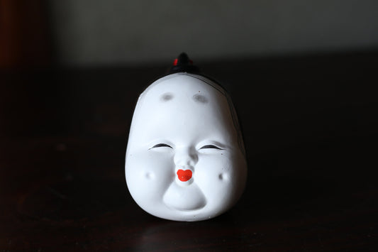 Japanese vintage pottery bell OKAME woman face smile doll ornament Paper weight, Christmas Ornaments Japanese vintage small bell H3in/H7.5cm