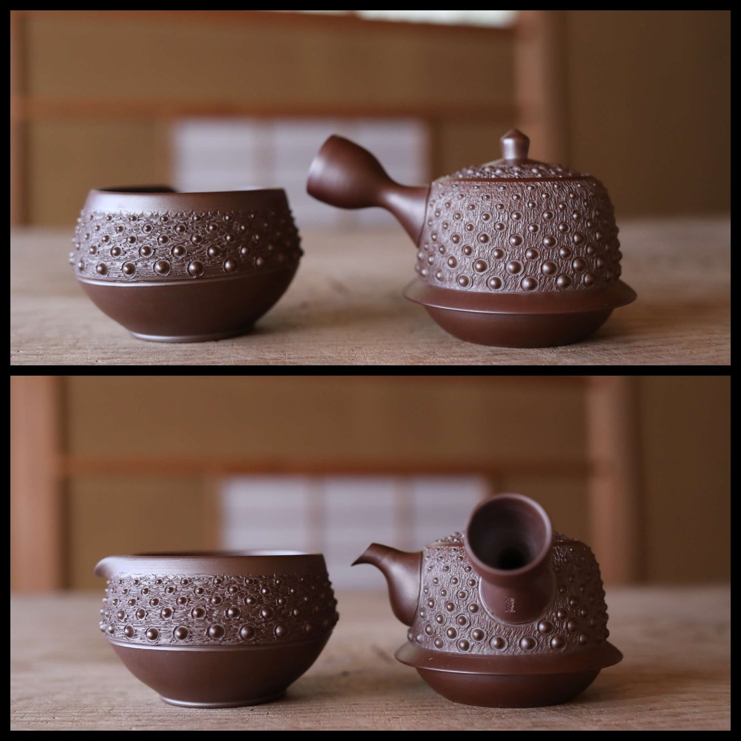 FINE! Japanese vintage ceramic BANKO kiln tea set, pot, 5cups, waste-water-container with Kanji signature SENCHA tableware Tea ceremony