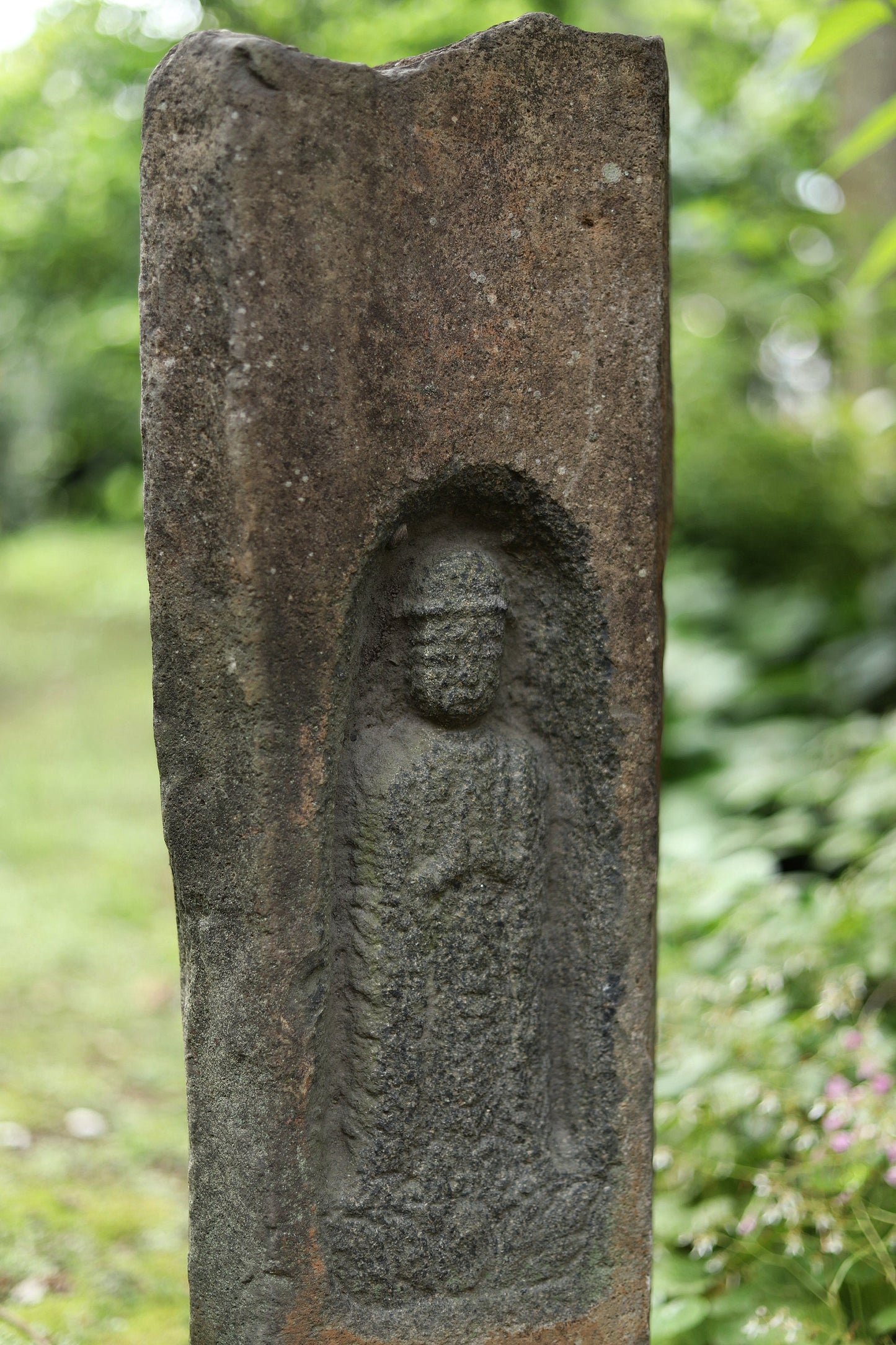 Large! Japanese antique 1800s garden stone sculpture statue of Buddha, temple garden outdoor furniture, religious statue H31.9in/H81cm