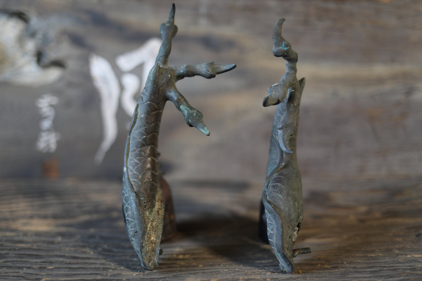 FINE! RARE! Japanese antique 1900s Bronze dragon hands sculpture Buddhist temple shrine hand metal craft ornament parts 8.3in/21cm