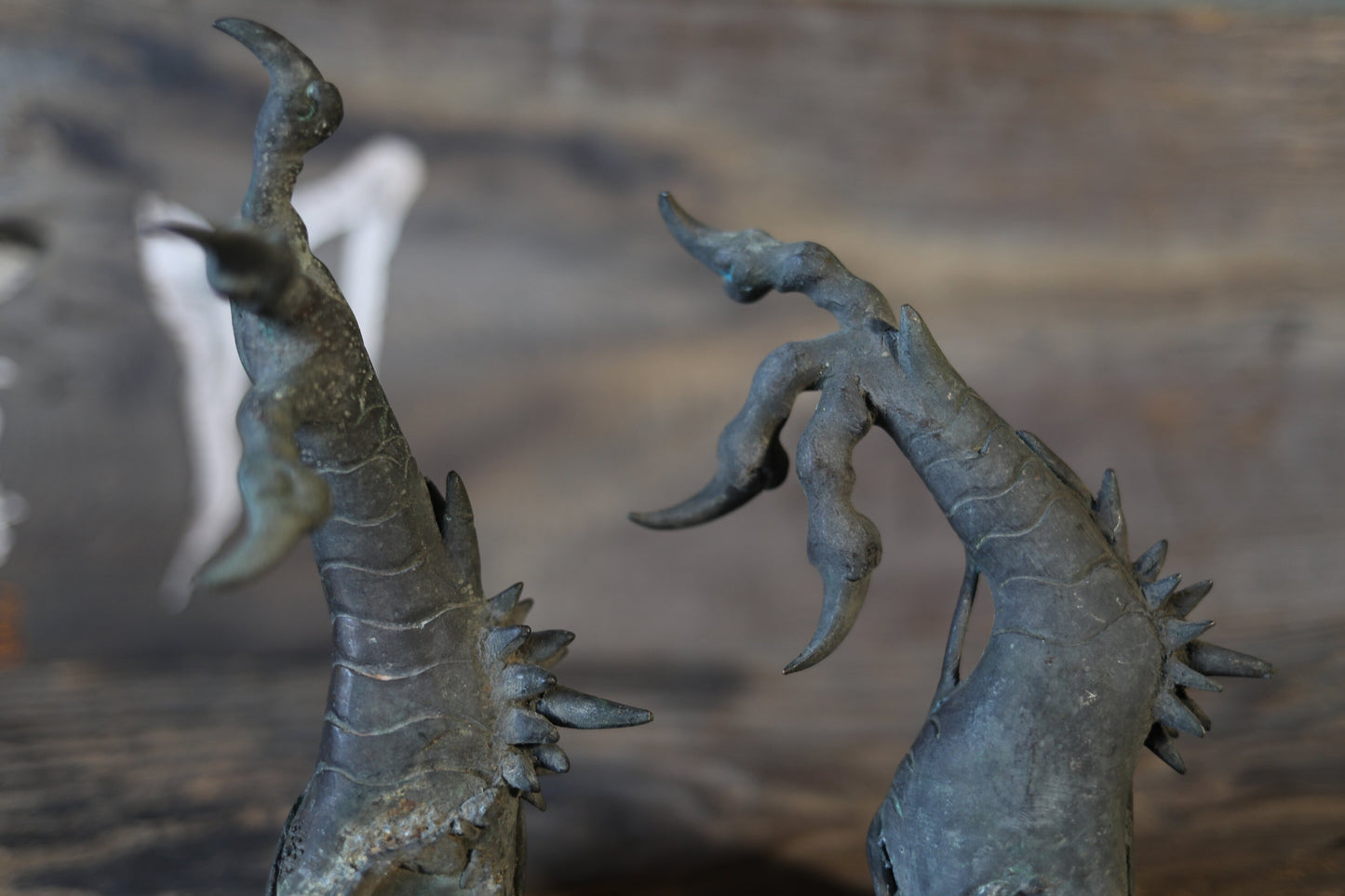 FINE! RARE! Japanese antique 1900s Bronze dragon hands sculpture Buddhist temple shrine hand metal craft ornament parts 8.3in/21cm