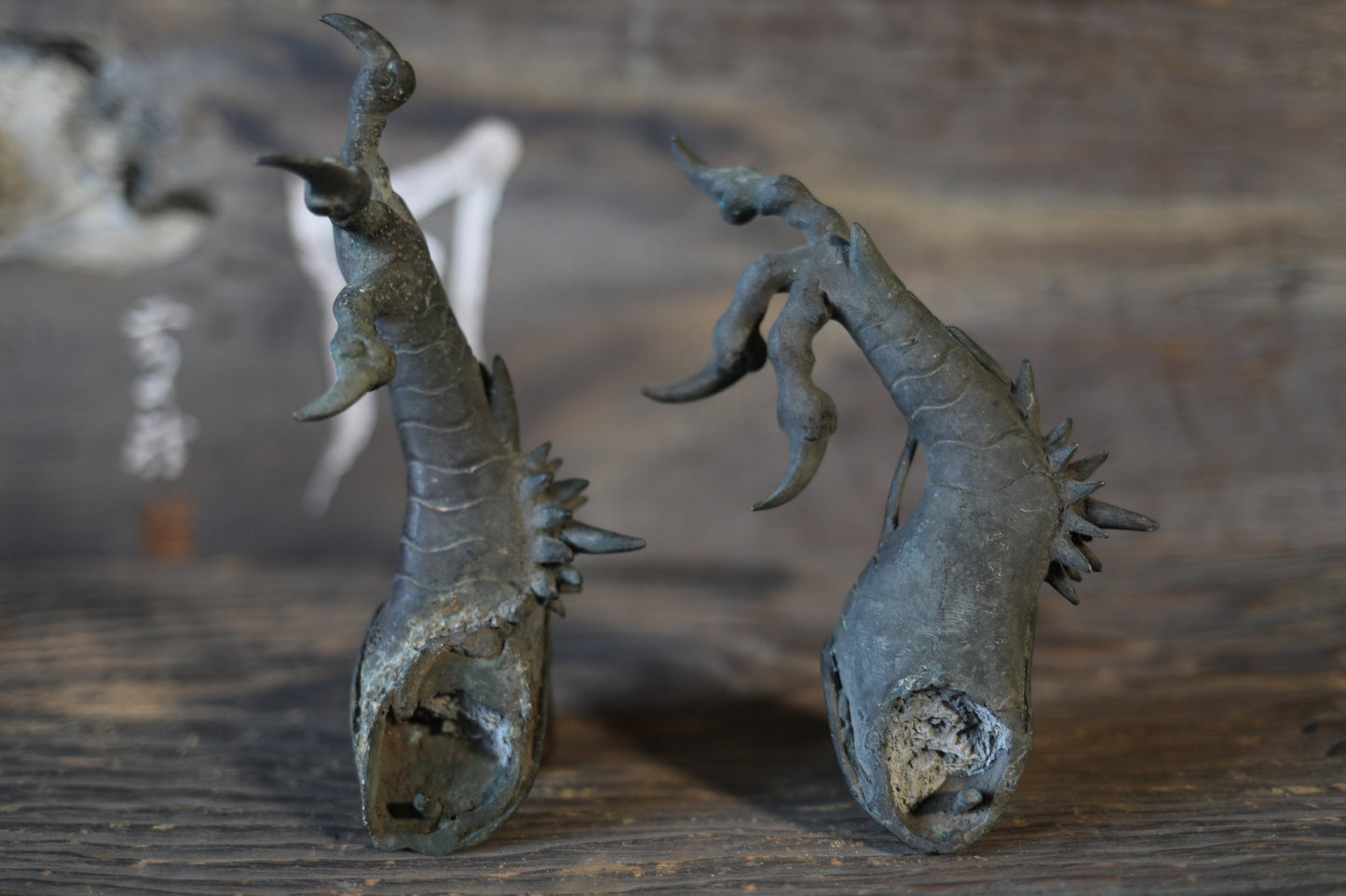 FINE! RARE! Japanese antique 1900s Bronze dragon hands sculpture Buddhist temple shrine hand metal craft ornament parts 8.3in/21cm