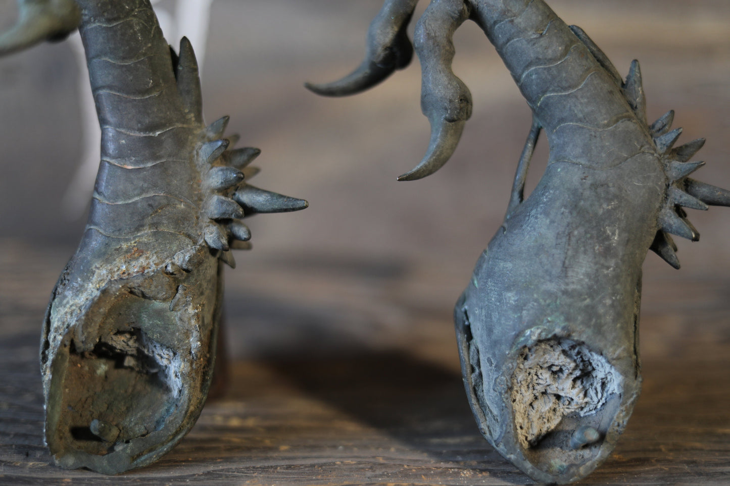 FINE! RARE! Japanese antique 1900s Bronze dragon hands sculpture Buddhist temple shrine hand metal craft ornament parts 8.3in/21cm