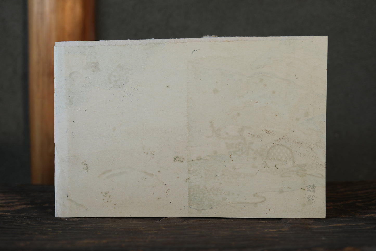 Japanese vintage hand paint and block printing art of Tale of Genji/Dragonfly with Kanji calligraphy garden H8.1×W12.2in/H20.5×W31cm